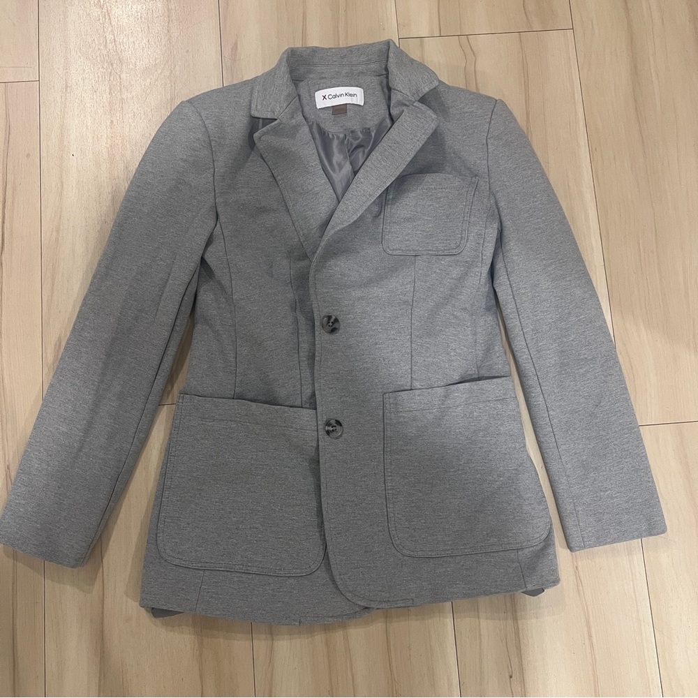 Calvin Klein Gray Blazer with Notched Lapels